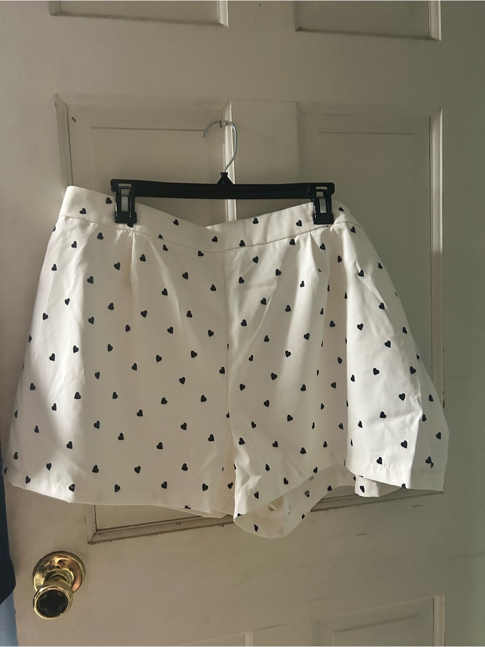 SHEIN White Shorts with Black Heart Print